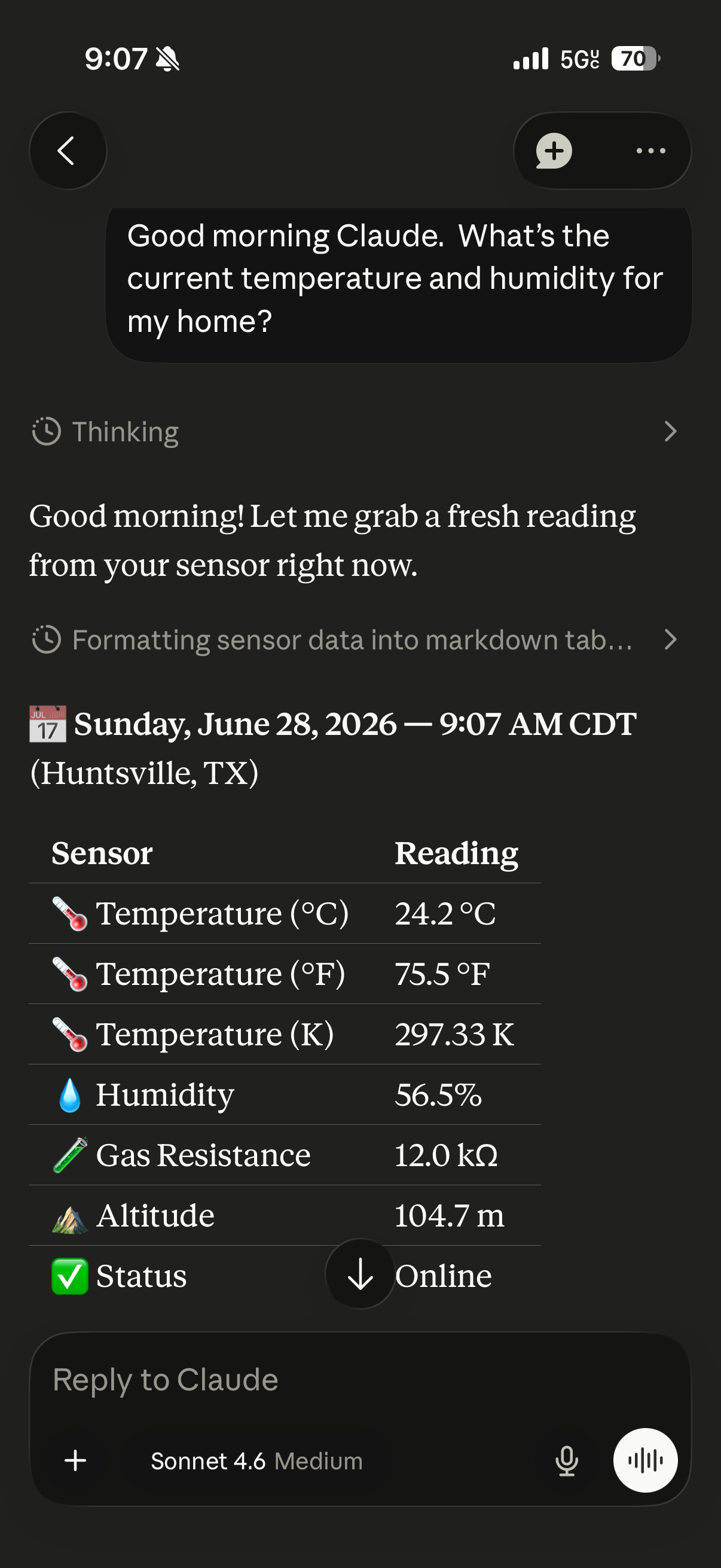 Claude iOS App - Adhoc Sensor Reading
