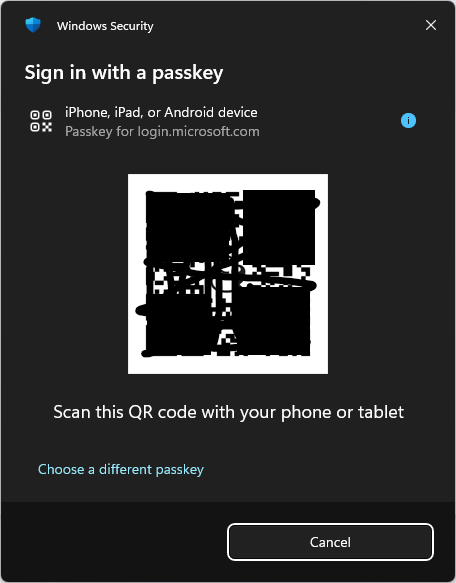 Signing into Azure - QR code scan with mobile device