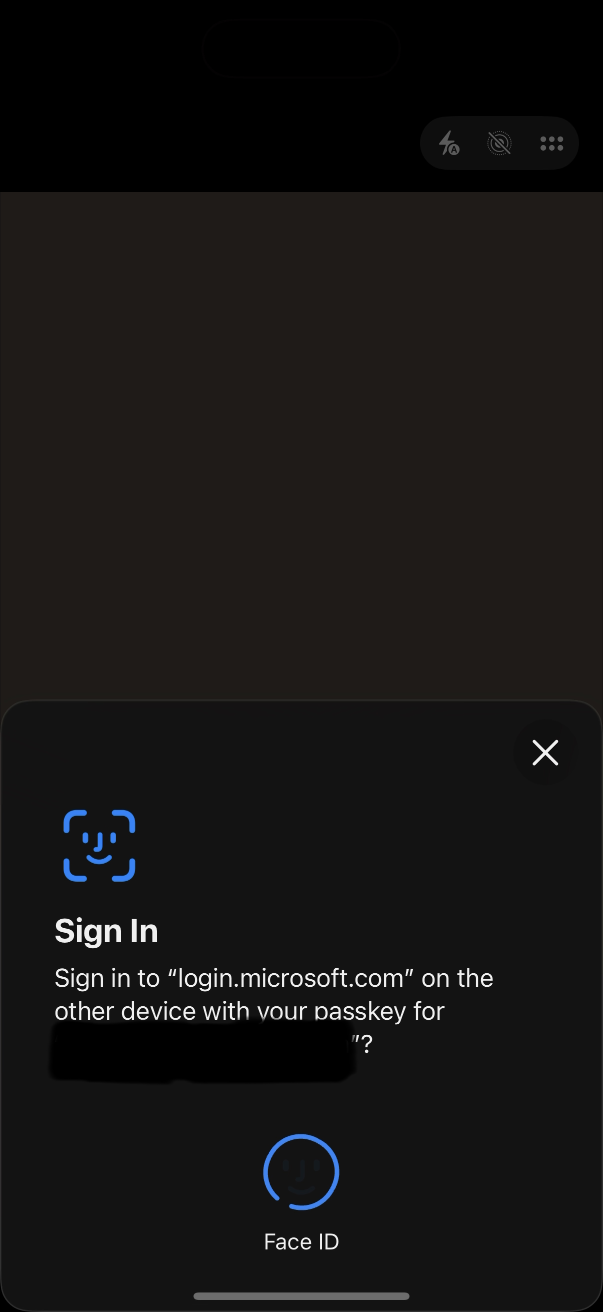 Signing into Azure - Authenticating using passkey with Face ID