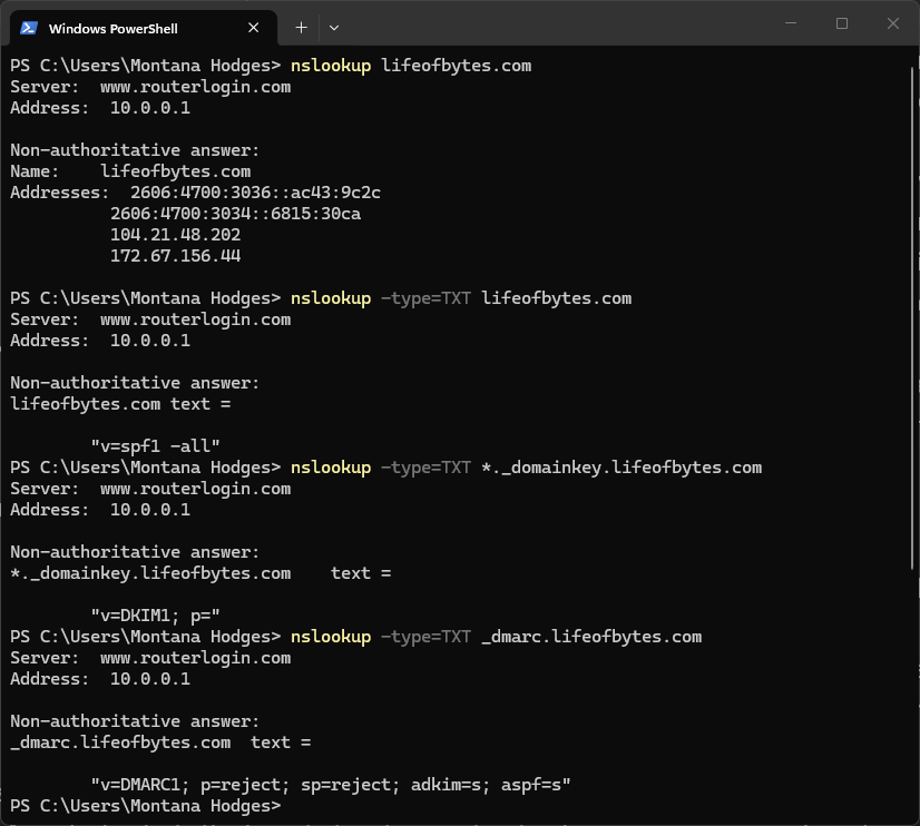 lifeofbytes-com Email Records nslookup