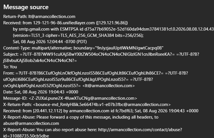 Fake Amazon email asking to verify my billing info - odd From and Return_Path Headers