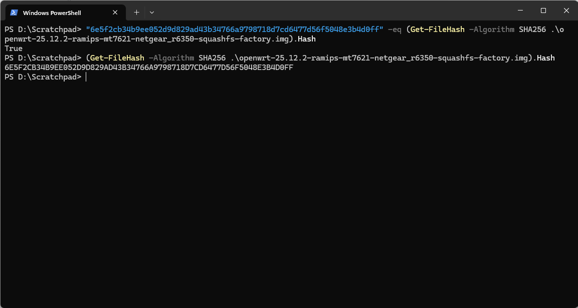 OpenWrt firmware file SHA256 verification
