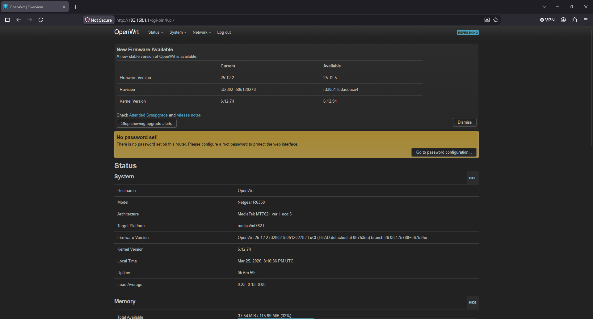 OpenWrt first login
