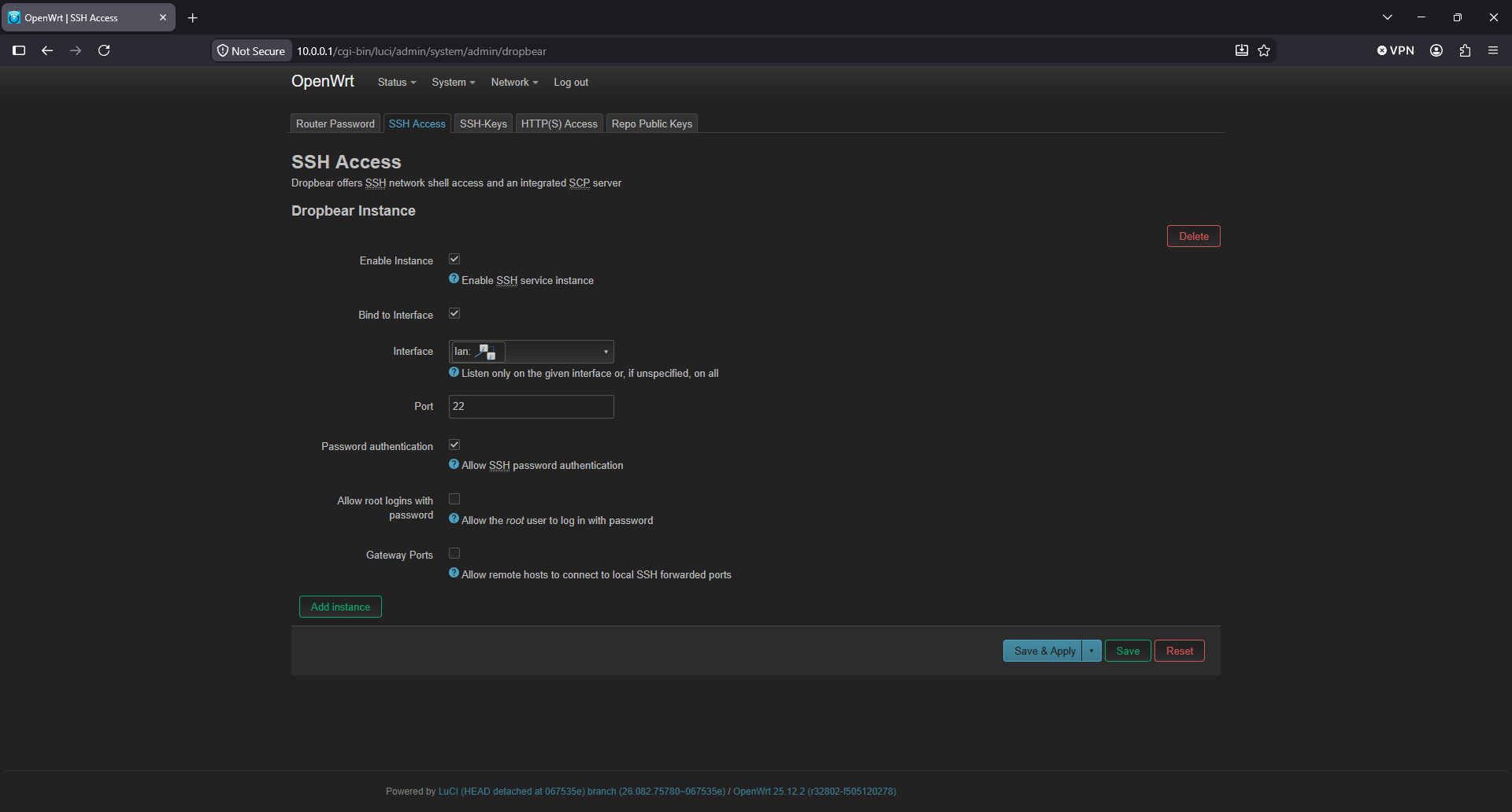 OpenWrt setup SSH