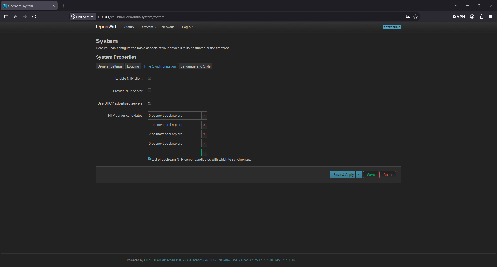 OpenWrt configuring NTP